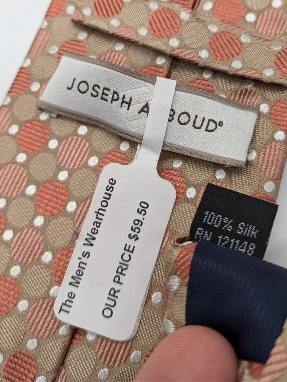 NWT Joseph Abboud Tan Peach Geometric Circle Silk Mens Tie